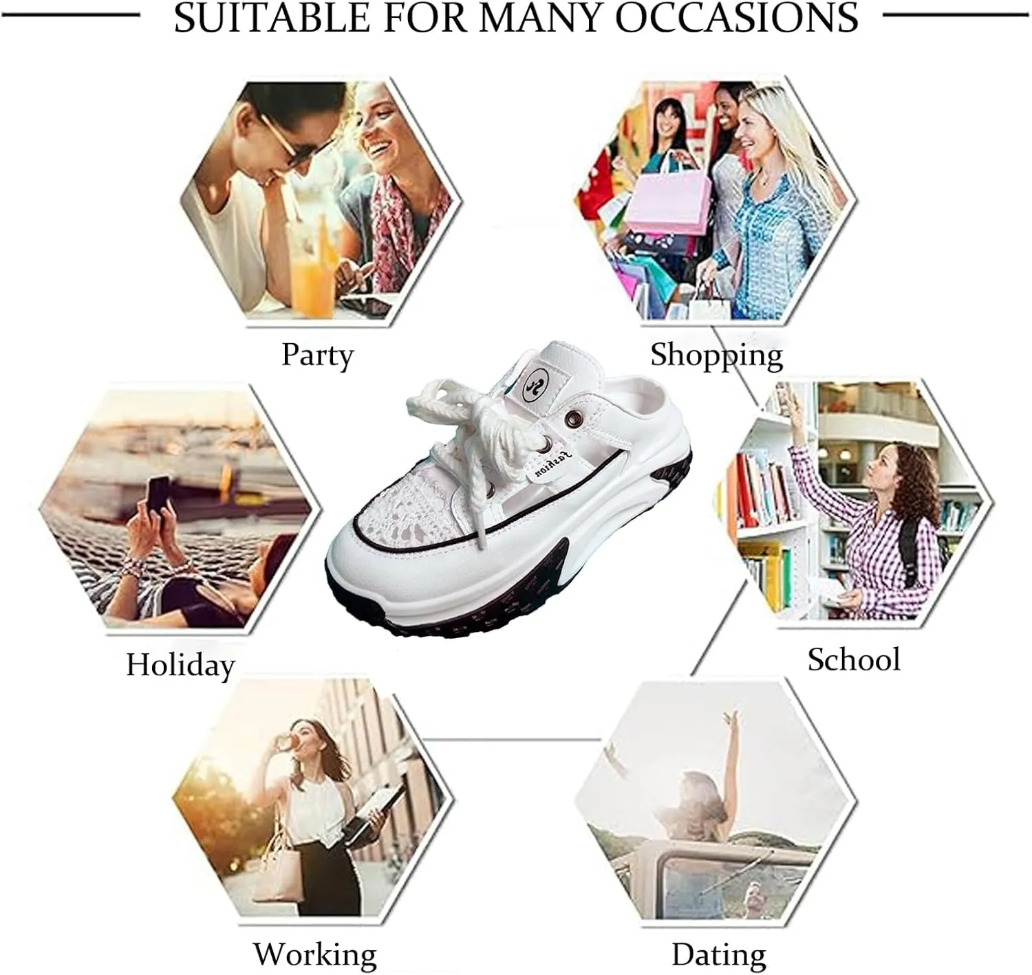 Women's Paneled Chunky Platform Slingback Mules Sneakers Hollow Out Lace-Up Lightweight Comfortable Slip-On Closed Toe Walking Sport Sandals Anti Slip Rubber Sole Clogs