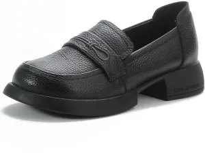 Women's Penny Loafers Low Chunky Heel Leather Dress Shoes for Work