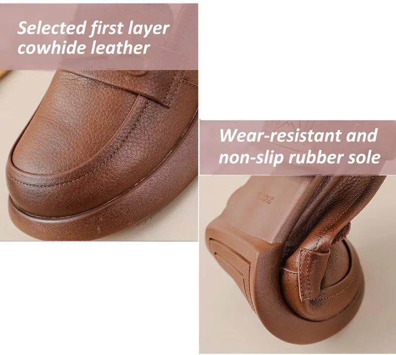 Women's Penny Loafers Low Chunky Heel Leather Dress Shoes for Work