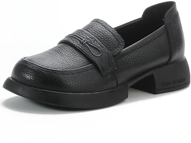 Women's Penny Loafers Low Chunky Heel Leather Dress Shoes for Work