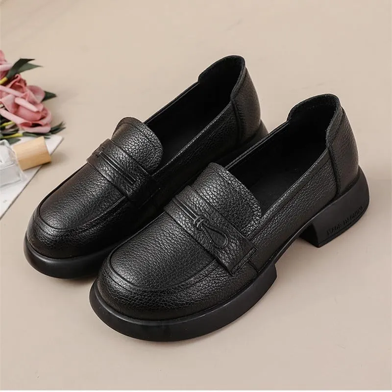 Women's Penny Loafers Low Chunky Heel Leather Dress Shoes for Work