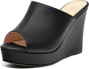 Women's Platform Heels Wedge Sandals Open Toe Slip on High Heels Comfortable Matte Mules Heeled Sandals Dressy Pumps Shoes