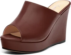 Women's Platform Heels Wedge Sandals Open Toe Slip on High Heels Comfortable Matte Mules Heeled Sandals Dressy Pumps Shoes