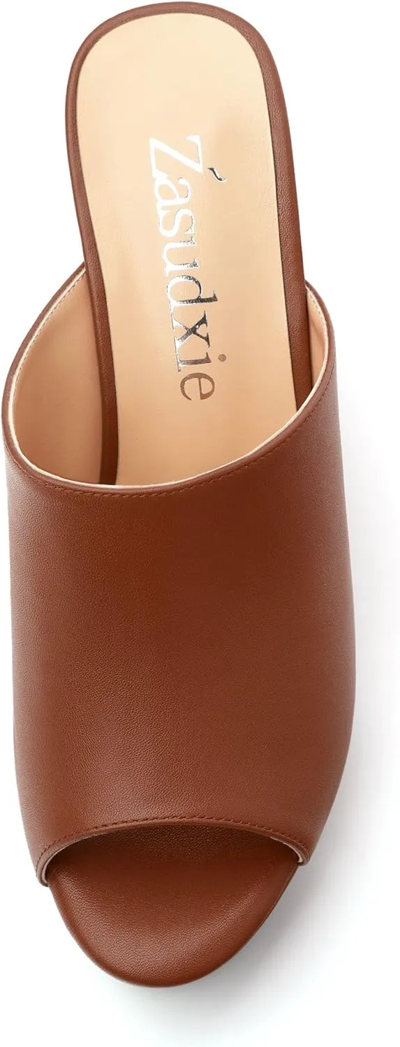 Women's Platform Heels Wedge Sandals Open Toe Slip on High Heels Comfortable Matte Mules Heeled Sandals Dressy Pumps Shoes
