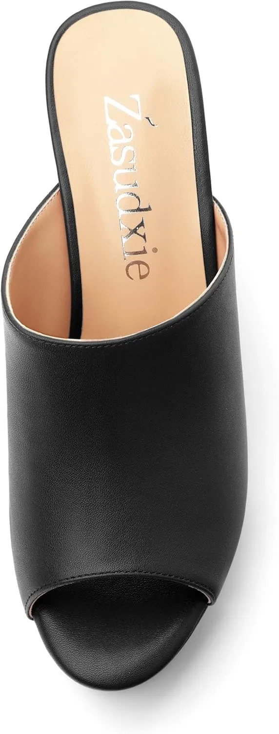 Women's Platform Heels Wedge Sandals Open Toe Slip on High Heels Comfortable Matte Mules Heeled Sandals Dressy Pumps Shoes