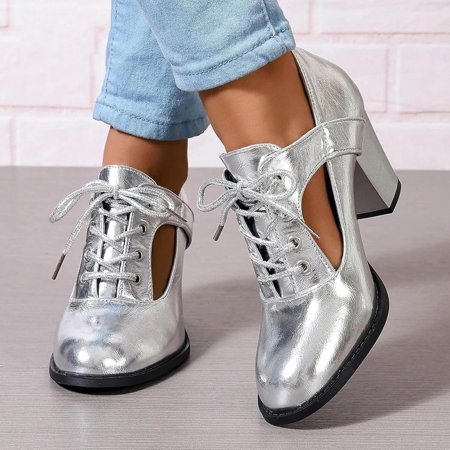 Women's Platform Sandals Heels 2025 Spring Summer Casual Solid Color Closed Toe Lace Up Short Boots Side Hollow Out Comfortable Ankle Strap Block Heeld Sandals Party Bridal Wedding Shoes