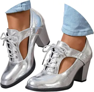 Women's Platform Sandals Heels 2025 Spring Summer Casual Solid Color Closed Toe Lace Up Short Boots Side Hollow Out Comfortable Ankle Strap Block Heeld Sandals Party Bridal Wedding Shoes
