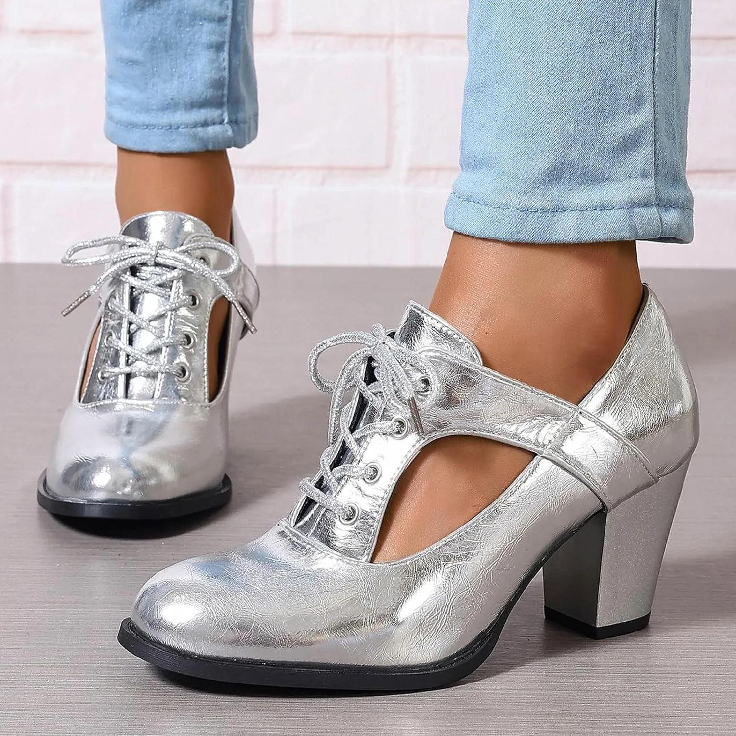Women's Platform Sandals Heels 2025 Spring Summer Casual Solid Color Closed Toe Lace Up Short Boots Side Hollow Out Comfortable Ankle Strap Block Heeld Sandals Party Bridal Wedding Shoes