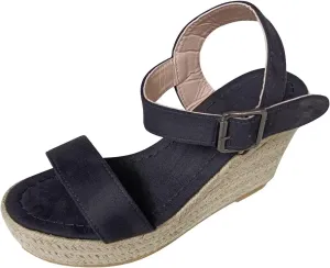 Women's Platform Sandals Wedge Ankle Strap Open Toe Single Bands Espadrille Jute Flat with Buckle Heels High Heeled Dress Girls Little Big Kid Summer Casual Fashion Cross Black Wedges Shoes