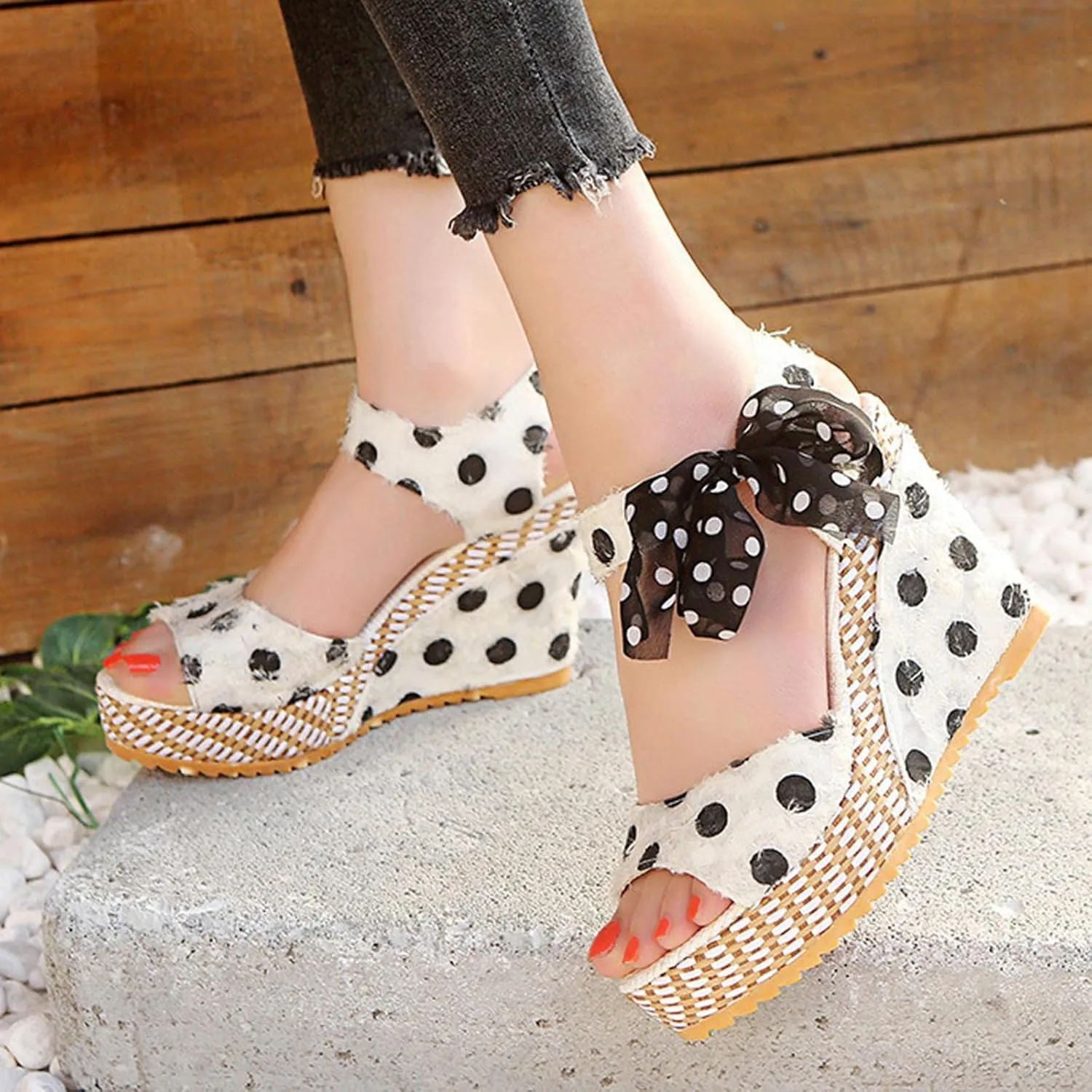 Women's Platform Sandals Wedge Open Toe Ankle Strap Lace Wedding Bridesmaid Shoes Comfortable Low Heel Casual Summer Wide