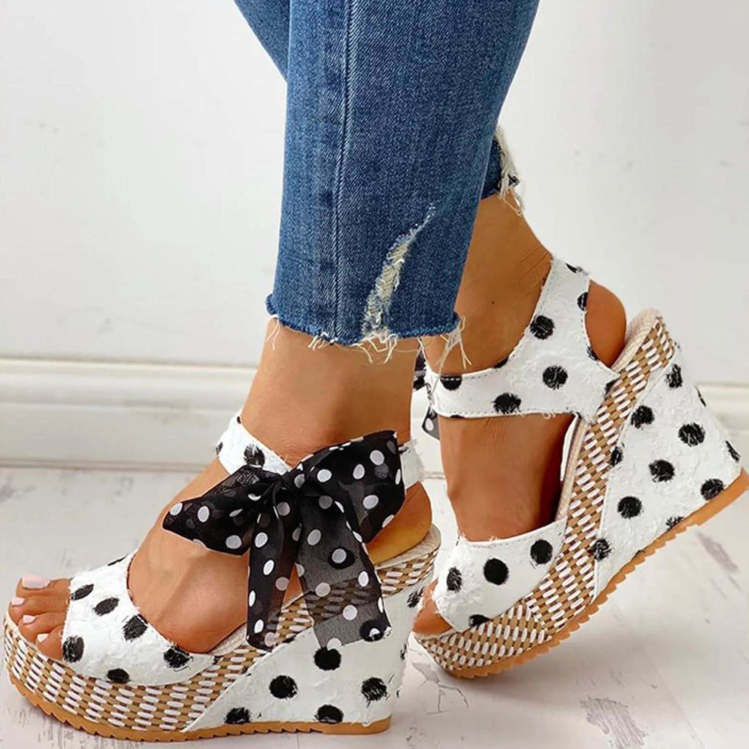 Women's Platform Sandals Wedge Open Toe Ankle Strap Lace Wedding Bridesmaid Shoes Comfortable Low Heel Casual Summer Wide