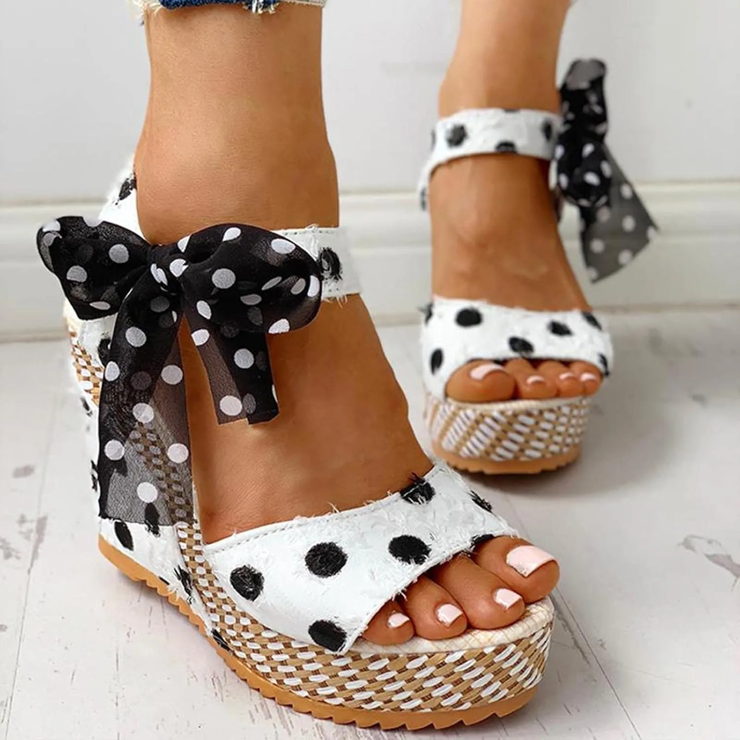 Women's Platform Sandals Wedge Open Toe Ankle Strap Lace Wedding Bridesmaid Shoes Comfortable Low Heel Casual Summer Wide