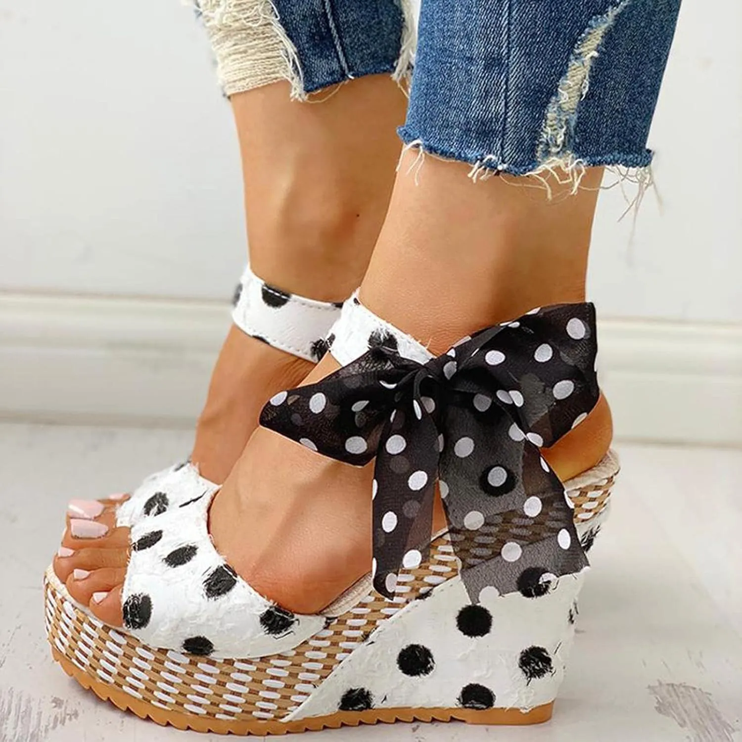 Women's Platform Sandals Wedge Open Toe Ankle Strap Lace Wedding Bridesmaid Shoes Comfortable Low Heel Casual Summer Wide