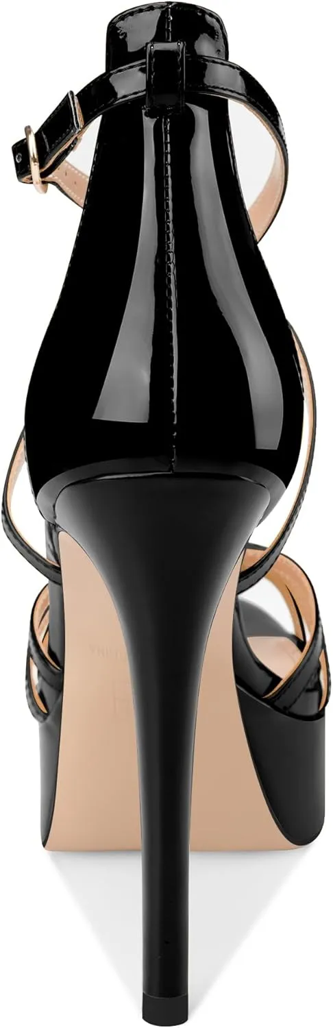 Women's Platform Stiletto Heels Cross Strap Open Peep Toe High Heel Sandals Ankle Strap Crisscross Dress Stilettos Summer Shoes for Ladies Sexy Fashion