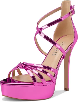 Women's Platform Stiletto Heels Cross Strap Open Peep Toe High Heel Sandals Ankle Strap Crisscross Dress Stilettos Summer Shoes for Ladies Sexy Fashion