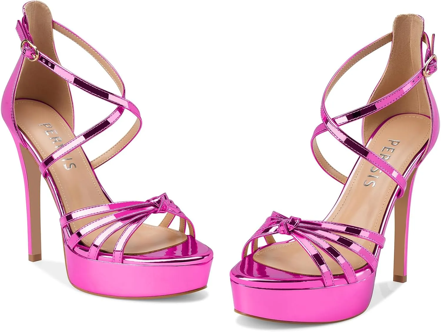 Women's Platform Stiletto Heels Cross Strap Open Peep Toe High Heel Sandals Ankle Strap Crisscross Dress Stilettos Summer Shoes for Ladies Sexy Fashion