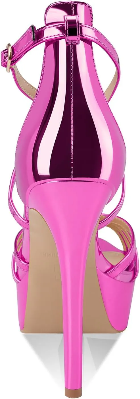 Women's Platform Stiletto Heels Cross Strap Open Peep Toe High Heel Sandals Ankle Strap Crisscross Dress Stilettos Summer Shoes for Ladies Sexy Fashion