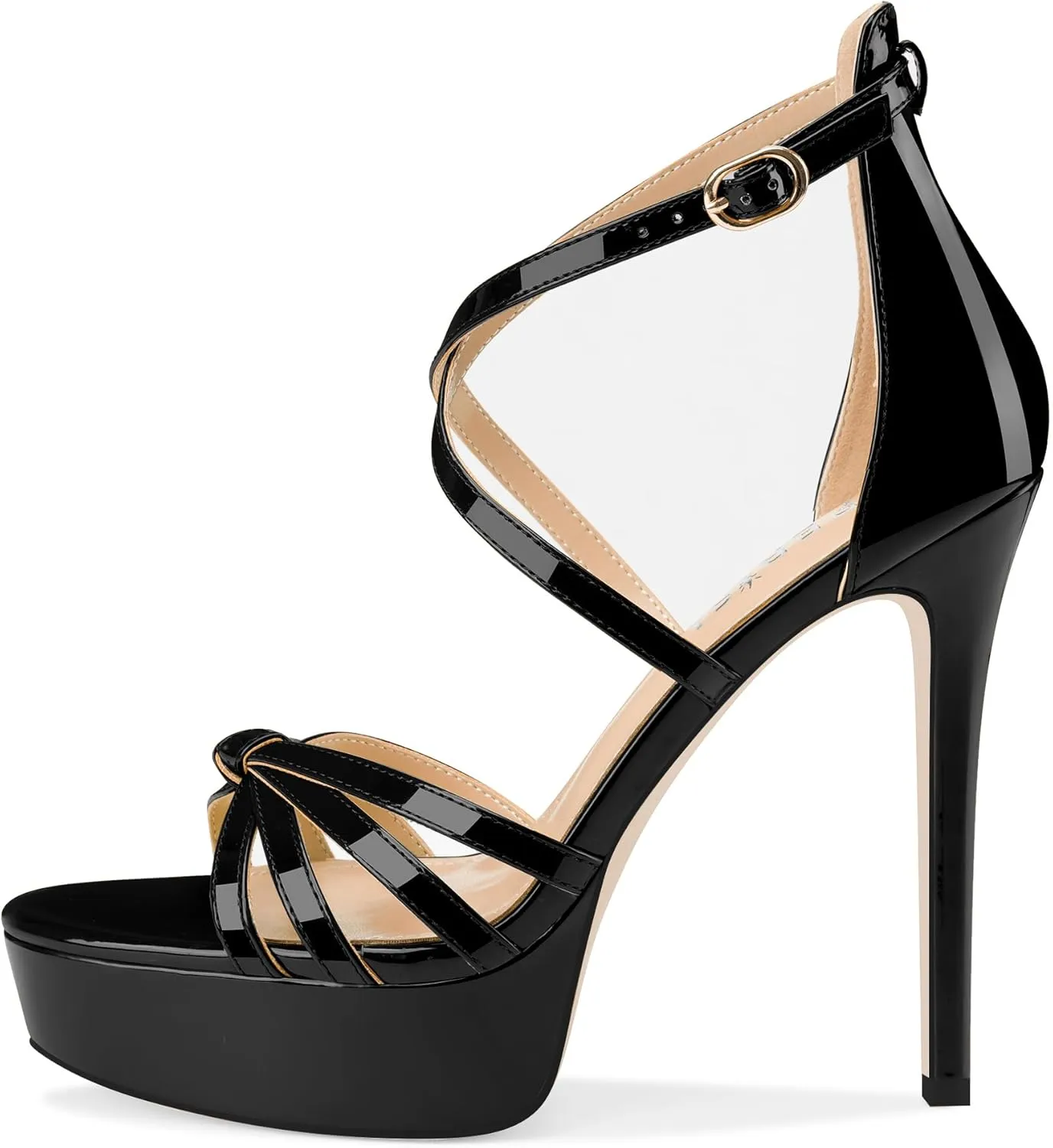 Women's Platform Stiletto Heels Cross Strap Open Peep Toe High Heel Sandals Ankle Strap Crisscross Dress Stilettos Summer Shoes for Ladies Sexy Fashion