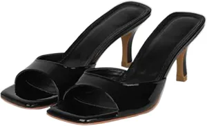 Women's Pu Kitten Heel Fish Mouth Dress Sandals Comfortable Square Open Toe One-Strap Stiletto Backless One-Step Sexy Sandals Suitable for Business Work Party