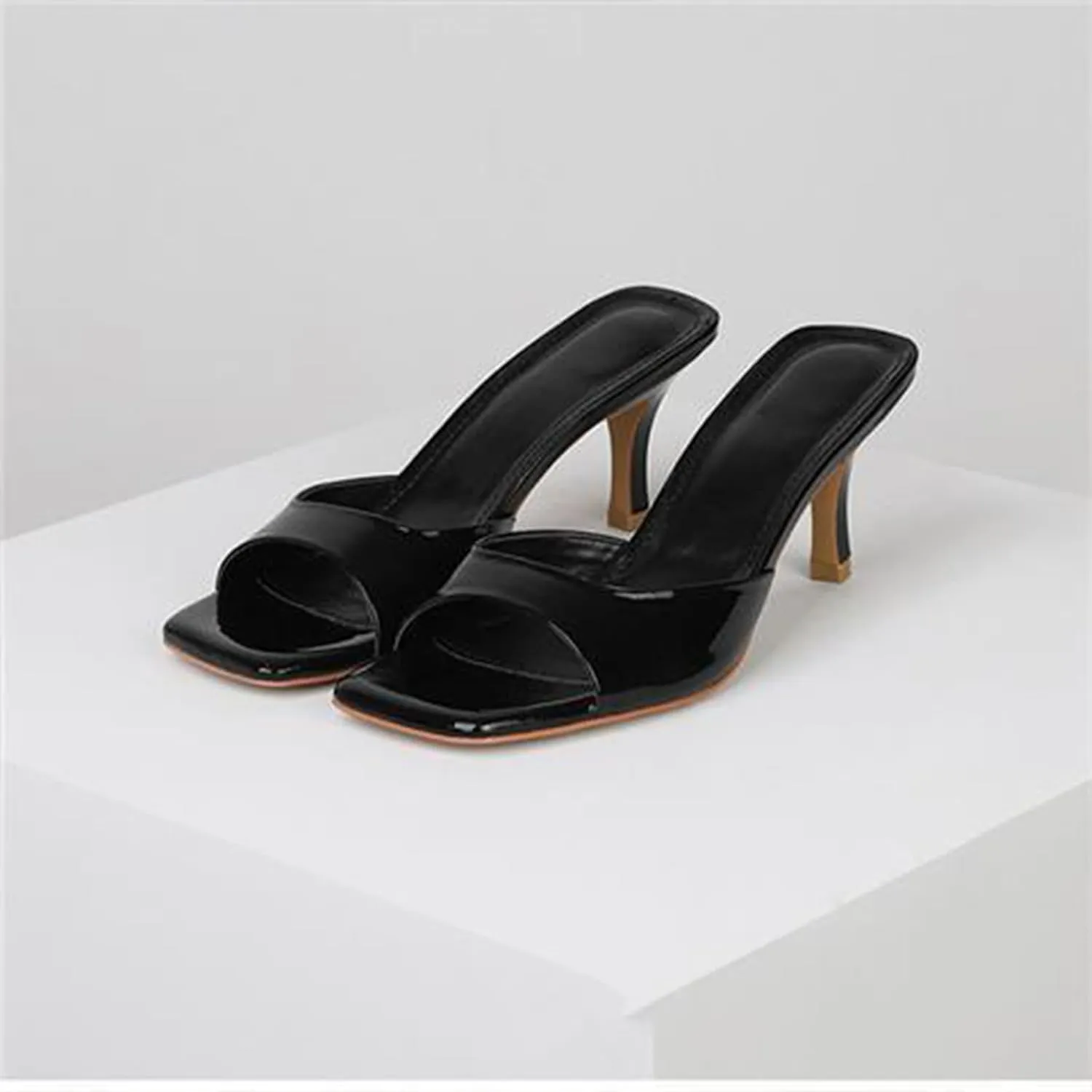 Women's Pu Kitten Heel Fish Mouth Dress Sandals Comfortable Square Open Toe One-Strap Stiletto Backless One-Step Sexy Sandals Suitable for Business Work Party