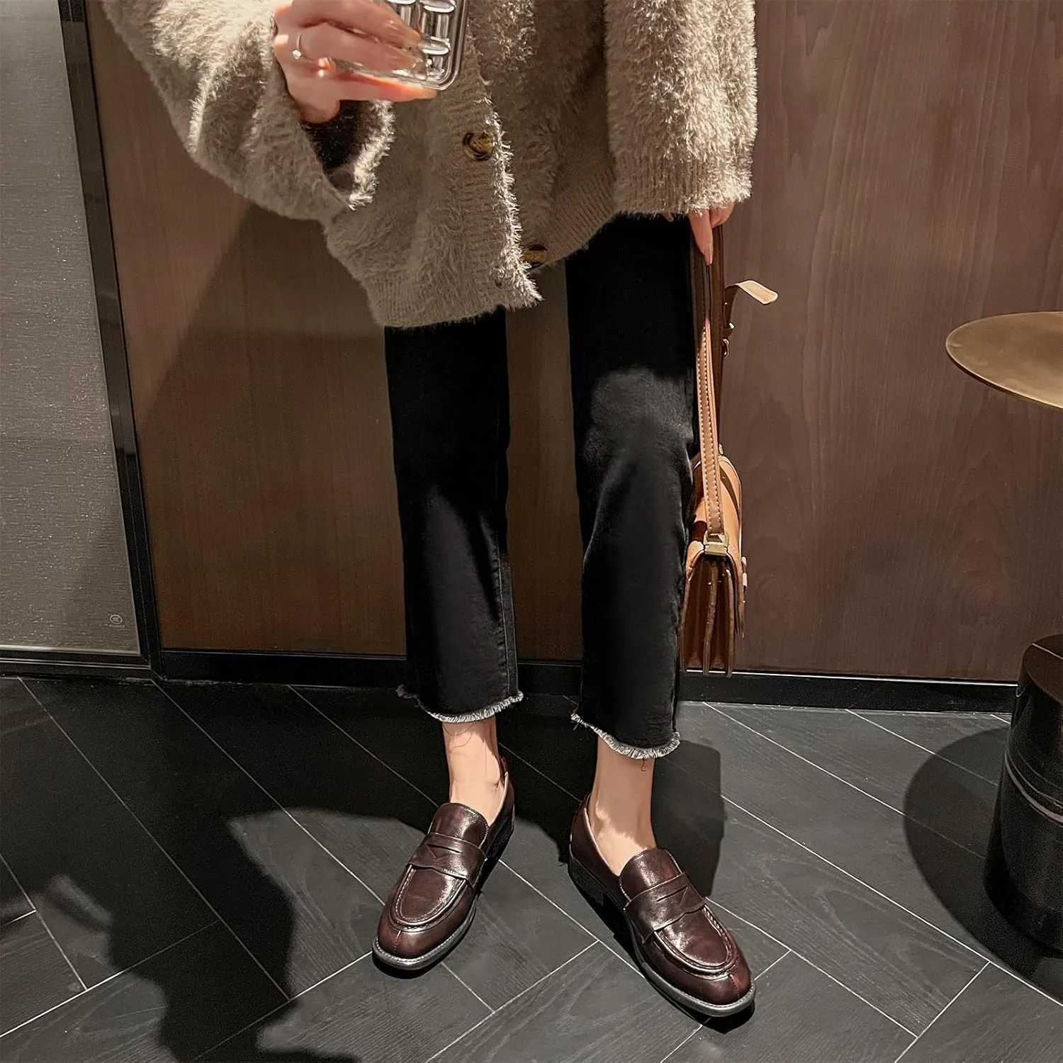 Women's Retro Platform Round Closed Toe Pumps Pull-On Chunky Low Heeled Loafers Office Work Casual Fashion Business Student Dress Shoes All Weather Daily Wear Concise Flats