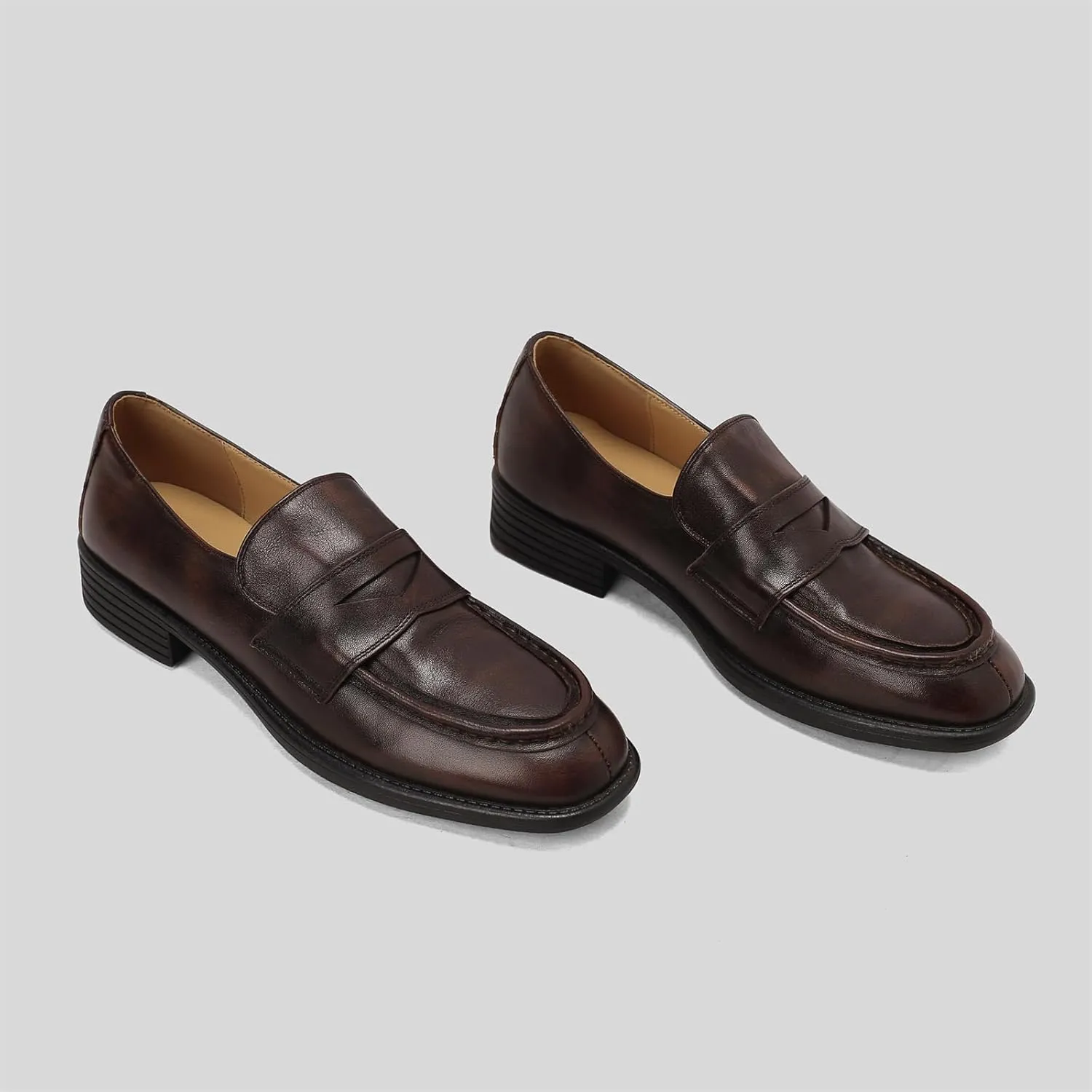 Women's Retro Platform Round Closed Toe Pumps Pull-On Chunky Low Heeled Loafers Office Work Casual Fashion Business Student Dress Shoes All Weather Daily Wear Concise Flats
