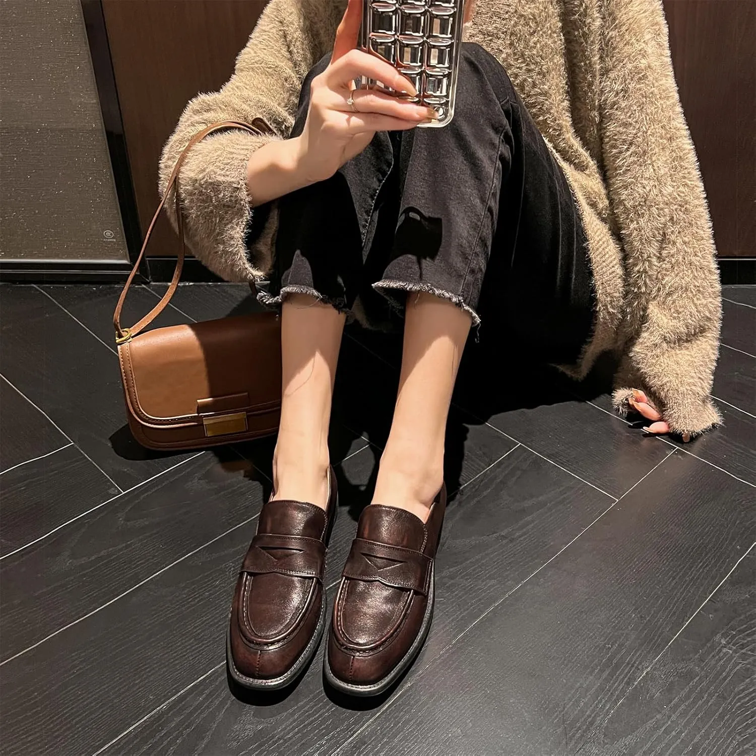 Women's Retro Platform Round Closed Toe Pumps Pull-On Chunky Low Heeled Loafers Office Work Casual Fashion Business Student Dress Shoes All Weather Daily Wear Concise Flats