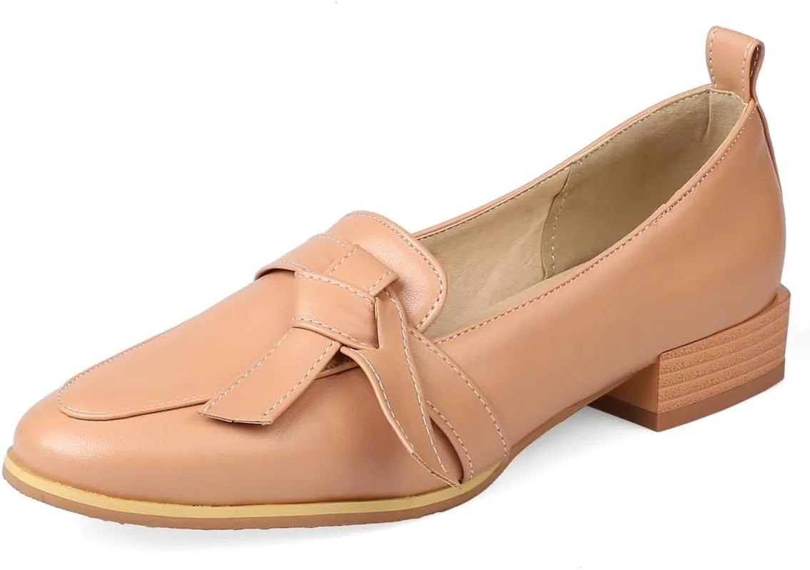 Women's Round Closed Toe Pump Loafers Pull-On Chunky Low Heel Classic Work Office Dress Casual Student Shoes Comfort Business Party Dating Holiday Going Out Everyday Shopping Pumps