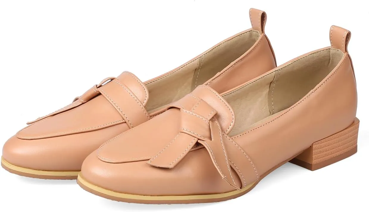 Women's Round Closed Toe Pump Loafers Pull-On Chunky Low Heel Classic Work Office Dress Casual Student Shoes Comfort Business Party Dating Holiday Going Out Everyday Shopping Pumps