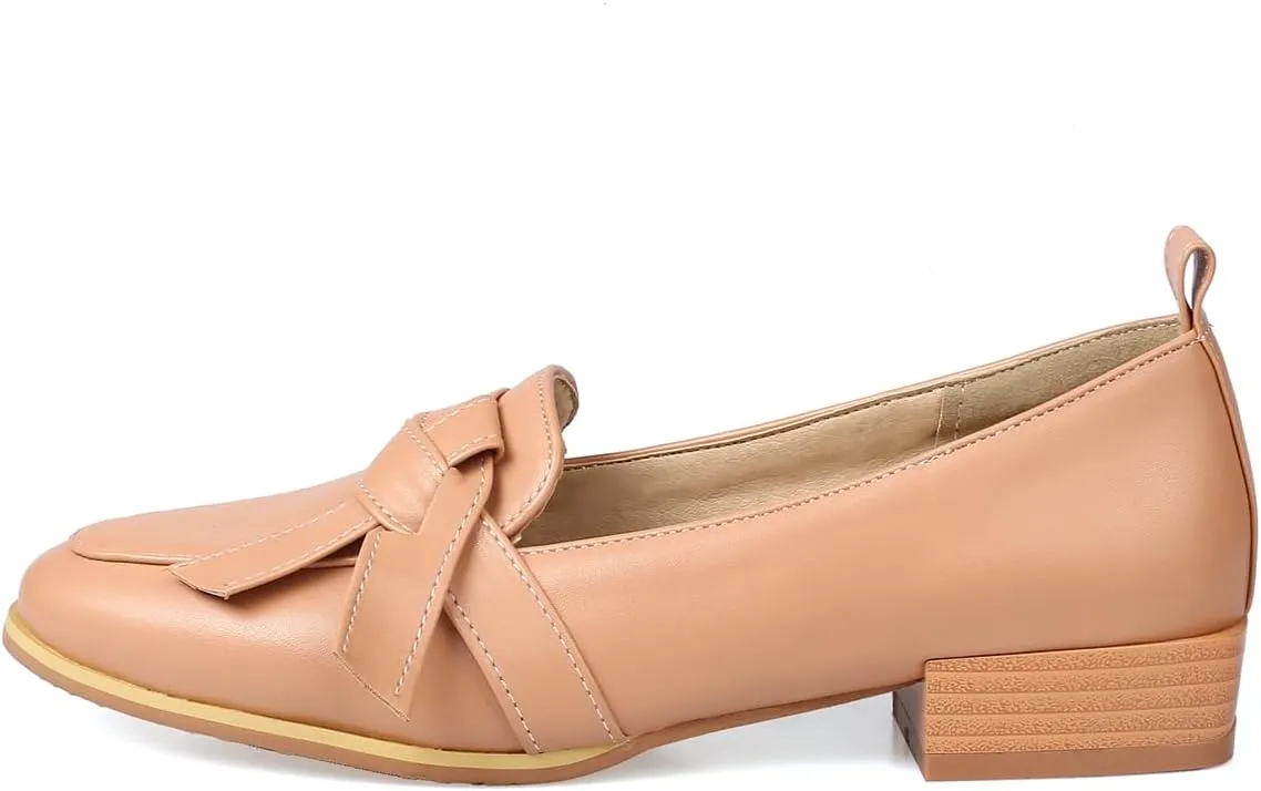 Women's Round Closed Toe Pump Loafers Pull-On Chunky Low Heel Classic Work Office Dress Casual Student Shoes Comfort Business Party Dating Holiday Going Out Everyday Shopping Pumps