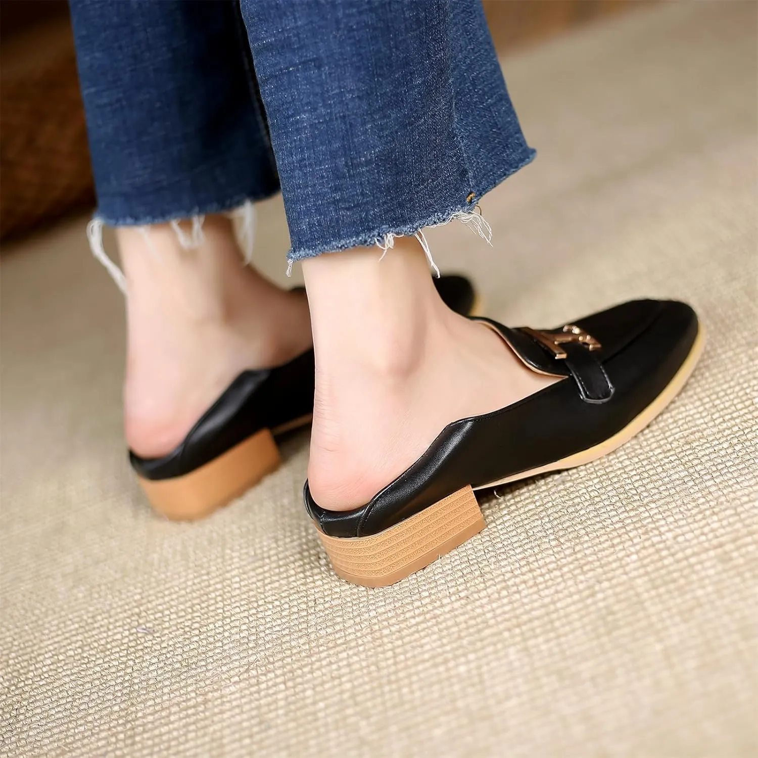 Women's Round Closed Toe Pump Loafers Pull-On Chunky Low Heel Metallic Classic Western Student Work Office Dress Casual Shoes Comfort Business Party Dating Shopping Daily Wear Pumps
