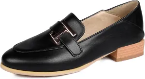 Women's Round Closed Toe Pump Loafers Pull-On Chunky Low Heel Metallic Classic Western Student Work Office Dress Casual Shoes Comfort Business Party Dating Shopping Daily Wear Pumps