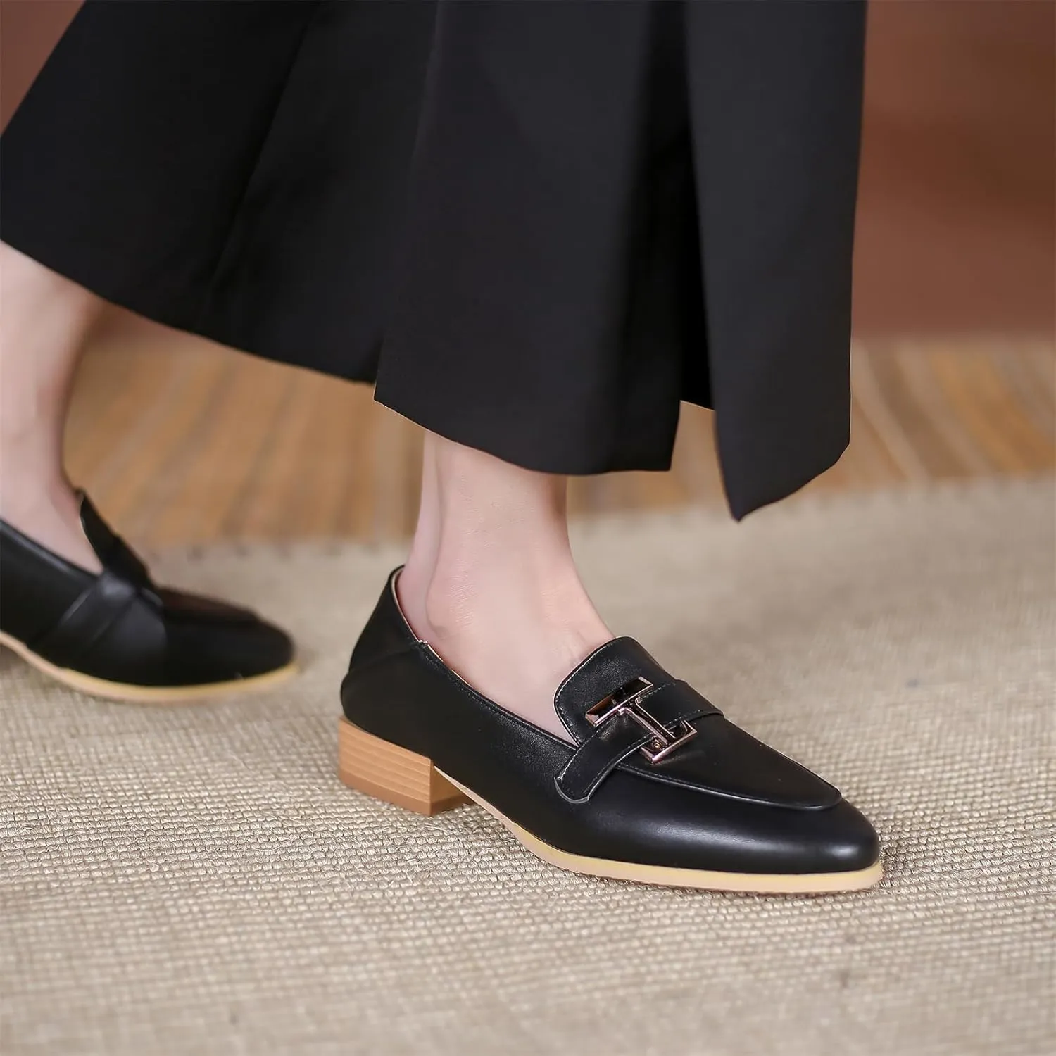 Women's Round Closed Toe Pump Loafers Pull-On Chunky Low Heel Metallic Classic Western Student Work Office Dress Casual Shoes Comfort Business Party Dating Shopping Daily Wear Pumps