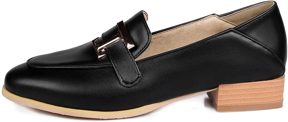 Women's Round Closed Toe Pump Loafers Pull-On Chunky Low Heel Metallic Classic Western Student Work Office Dress Casual Shoes Comfort Business Party Dating Shopping Daily Wear Pumps