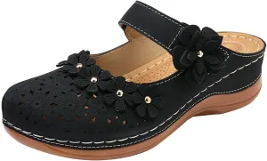 Womens Sandals 2023 Summer Fashion Hollow Flowers Rounde Toe Closed Toe Slipper Comfortable Wedge Sandals with Arch Support Ladies Vintage Shoes