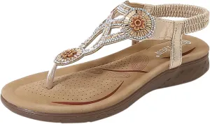 Womens Sandals Elastic Ankle Strap Sandals Casual Summer Flowers Sequins Bohemia Dress Shoes Slip On Beach Shoes