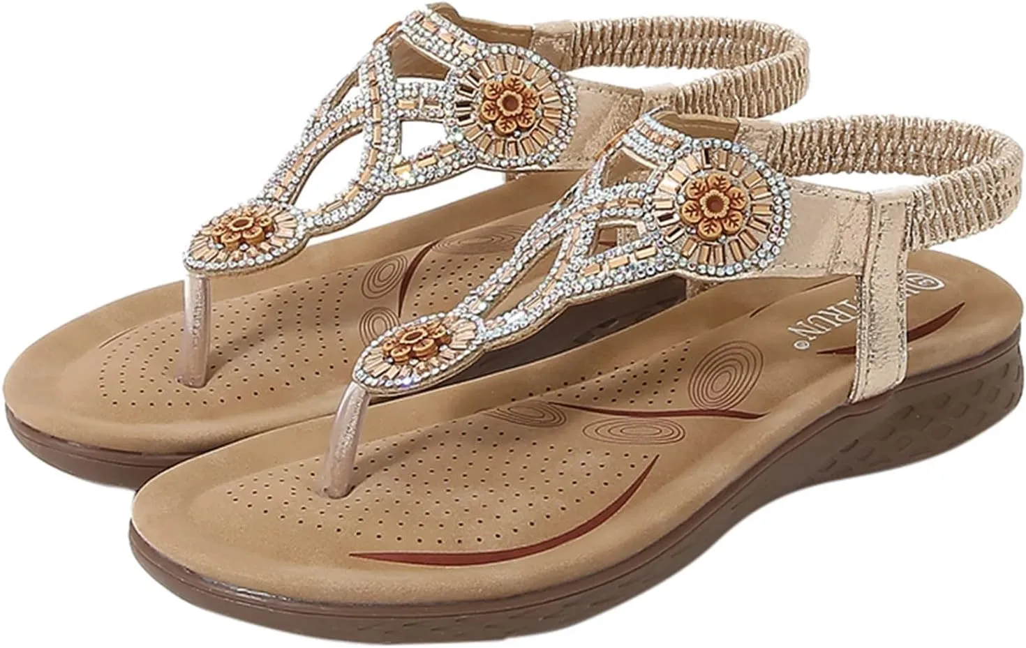 Womens Sandals Elastic Ankle Strap Sandals Casual Summer Flowers Sequins Bohemia Dress Shoes Slip On Beach Shoes