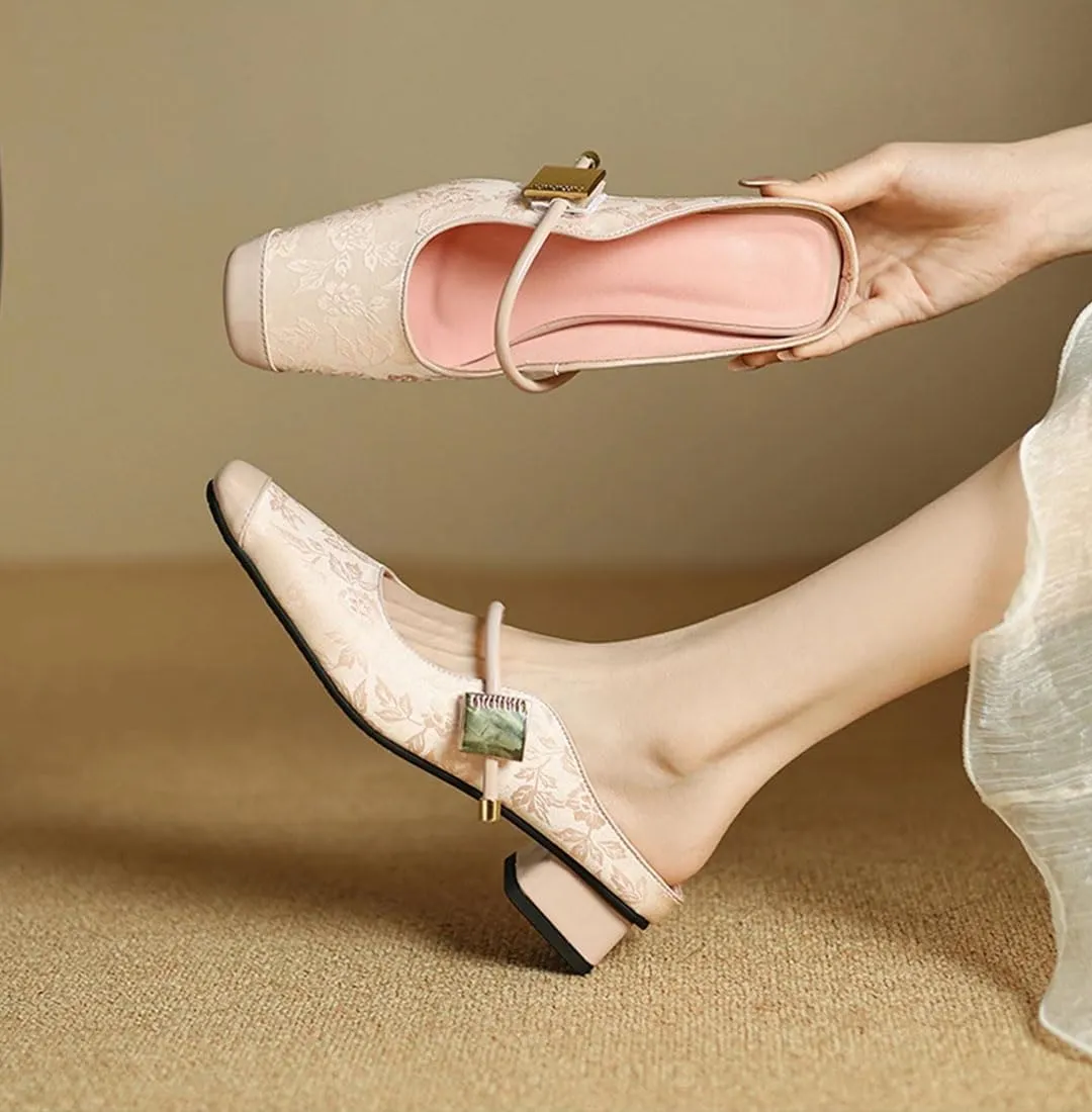 Women’S Sexy Sequins Glitter Embroidered Closed Toe Microfiber Leather Pull On Mules for Daily Shopping and Walking