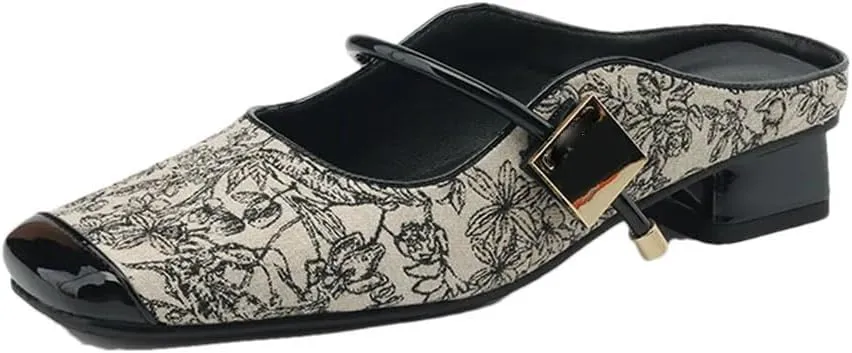 Women’S Sexy Sequins Glitter Embroidered Closed Toe Microfiber Leather Pull On Mules for Daily Shopping and Walking