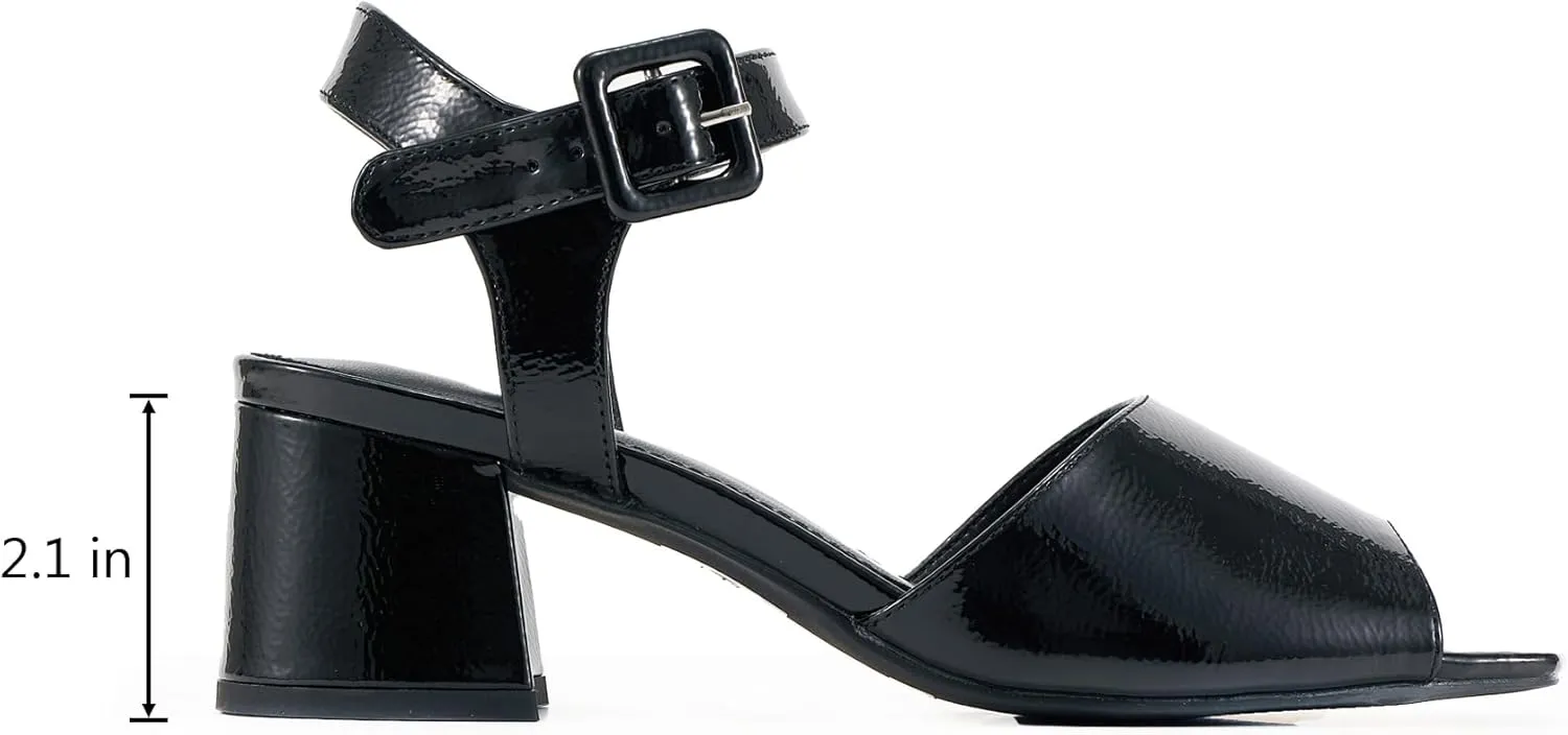Women's Short Chunky Block Heels Strappy Heel Sandals with Square Toe Casual Dress Shoes