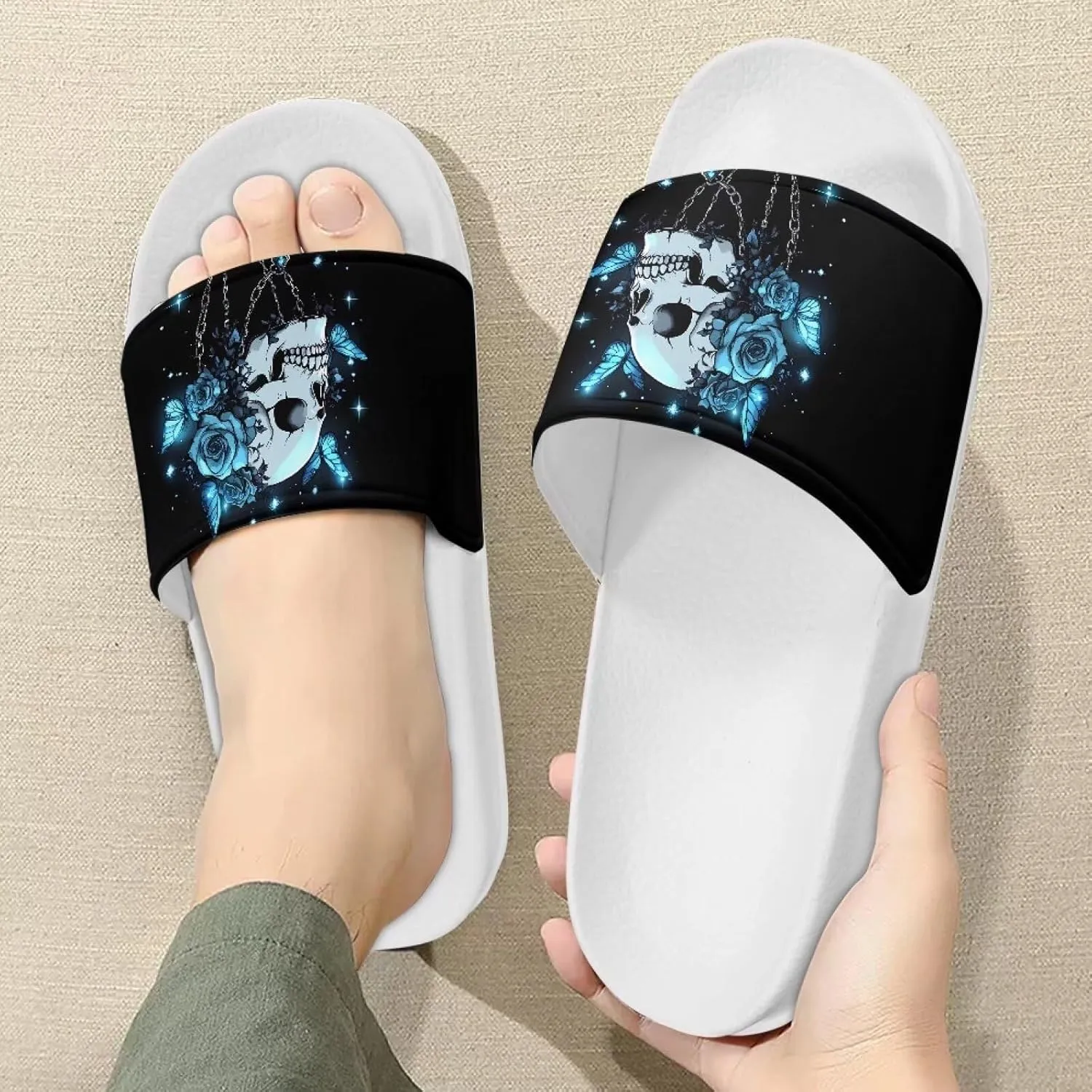 Women's Shower Shoes Fashion Non-Slip Bathroom Bedroom Sandals Slip On House Slides Lightweight Indoor Outdoor Sandals SizeUS 6-13.5