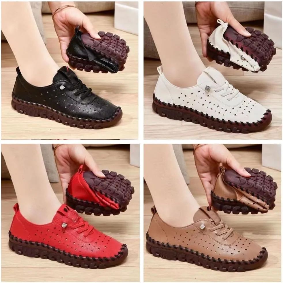 Women's Slip-On Flat Loafers Soft Bottom Breathable Hollow Lace-Up Mom Casual Walking Shoes Women's Ultra-Comfy Breathable Sneakers