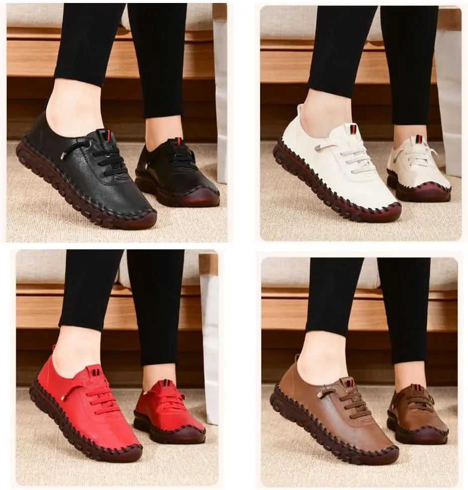 Women's Slip-On Flat Loafers Soft Bottom Breathable Hollow Lace-Up Mom Casual Walking Shoes Women's Ultra-Comfy Breathable Sneakers