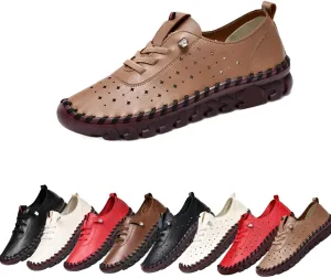 Women's Slip-On Flat Loafers Soft Bottom Breathable Hollow Lace-Up Mom Casual Walking Shoes Women's Ultra-Comfy Breathable Sneakers