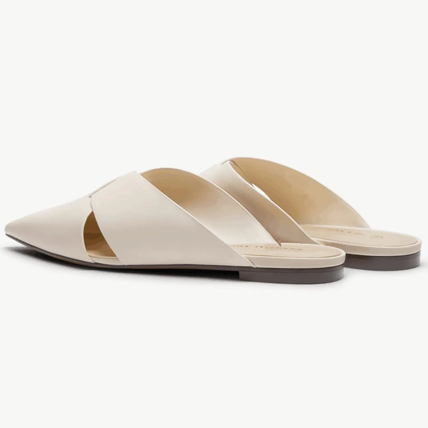 Women's Slip On Flat Mules Closed Pointed Toe Cut Out Comfortable Cross Strap Backless Loafer Shoes