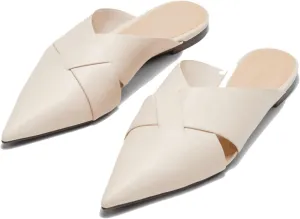 Women's Slip On Flat Mules Closed Pointed Toe Cut Out Comfortable Cross Strap Backless Loafer Shoes