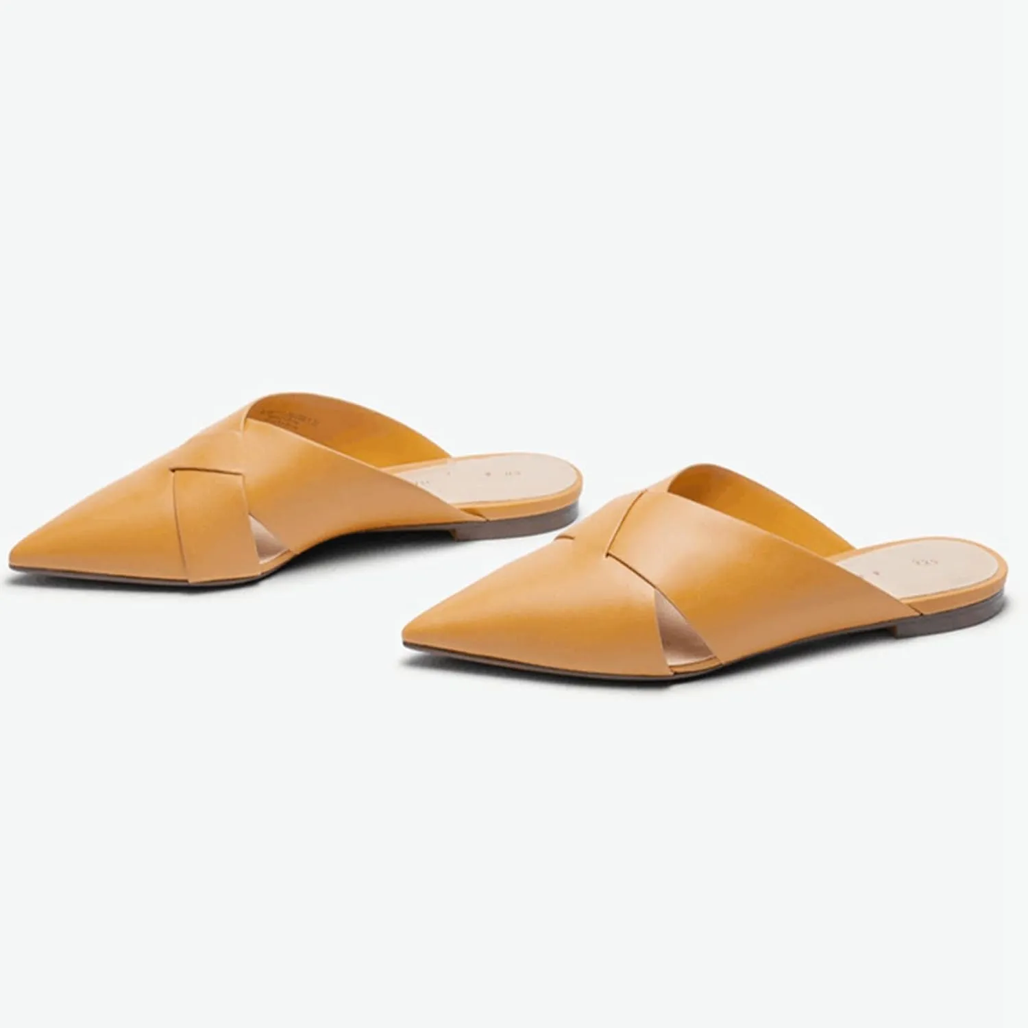 Women's Slip On Flat Mules Closed Pointed Toe Cut Out Comfortable Cross Strap Backless Loafer Shoes