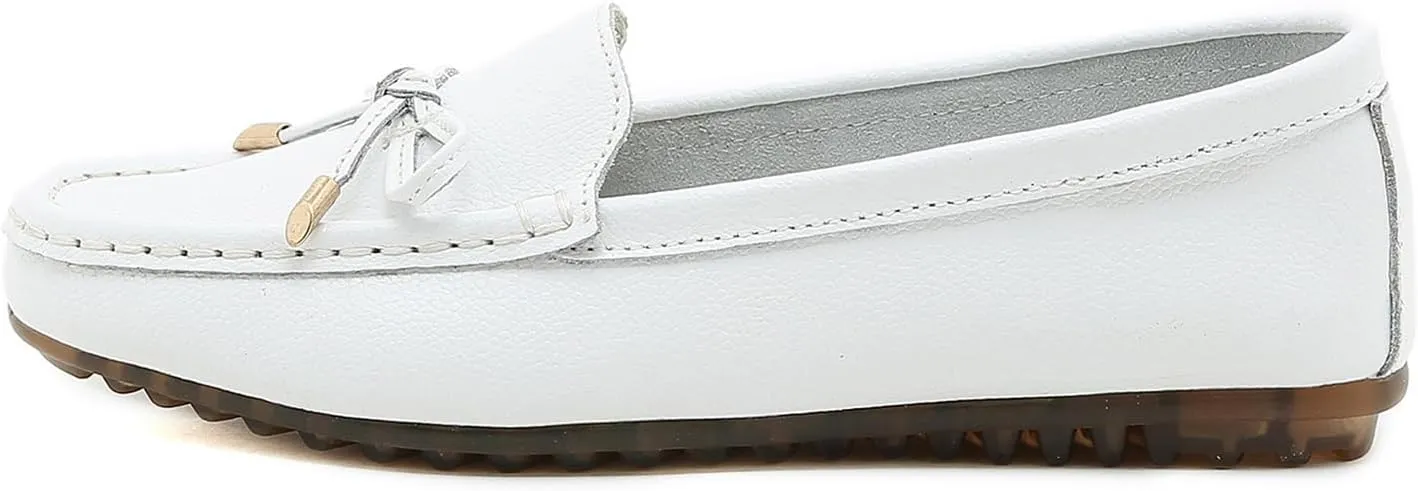 Women's Slip on Leather Driving Moccasins Soft Dress Loafers Flats Shoes with Bowknot