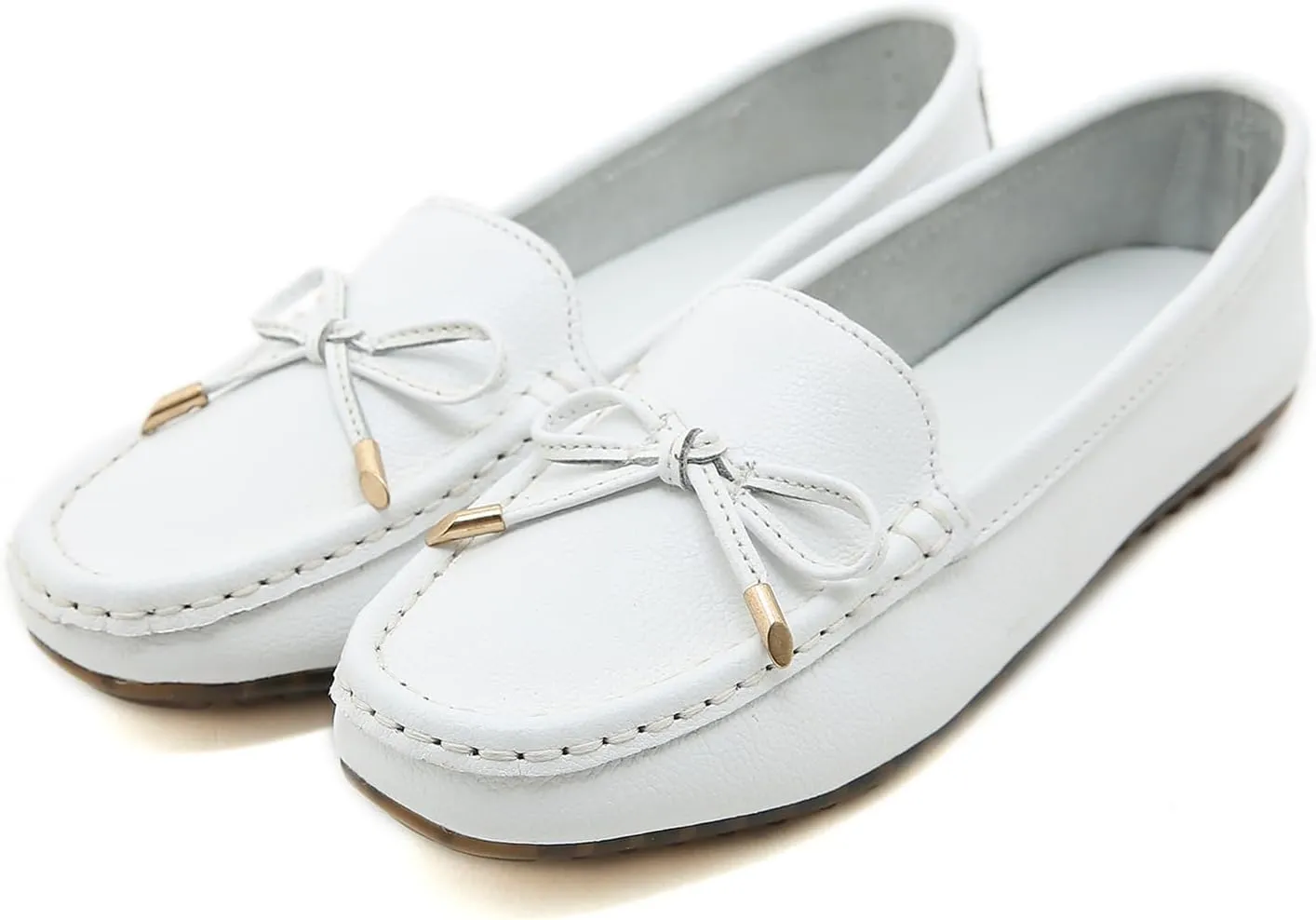 Women's Slip on Leather Driving Moccasins Soft Dress Loafers Flats Shoes with Bowknot