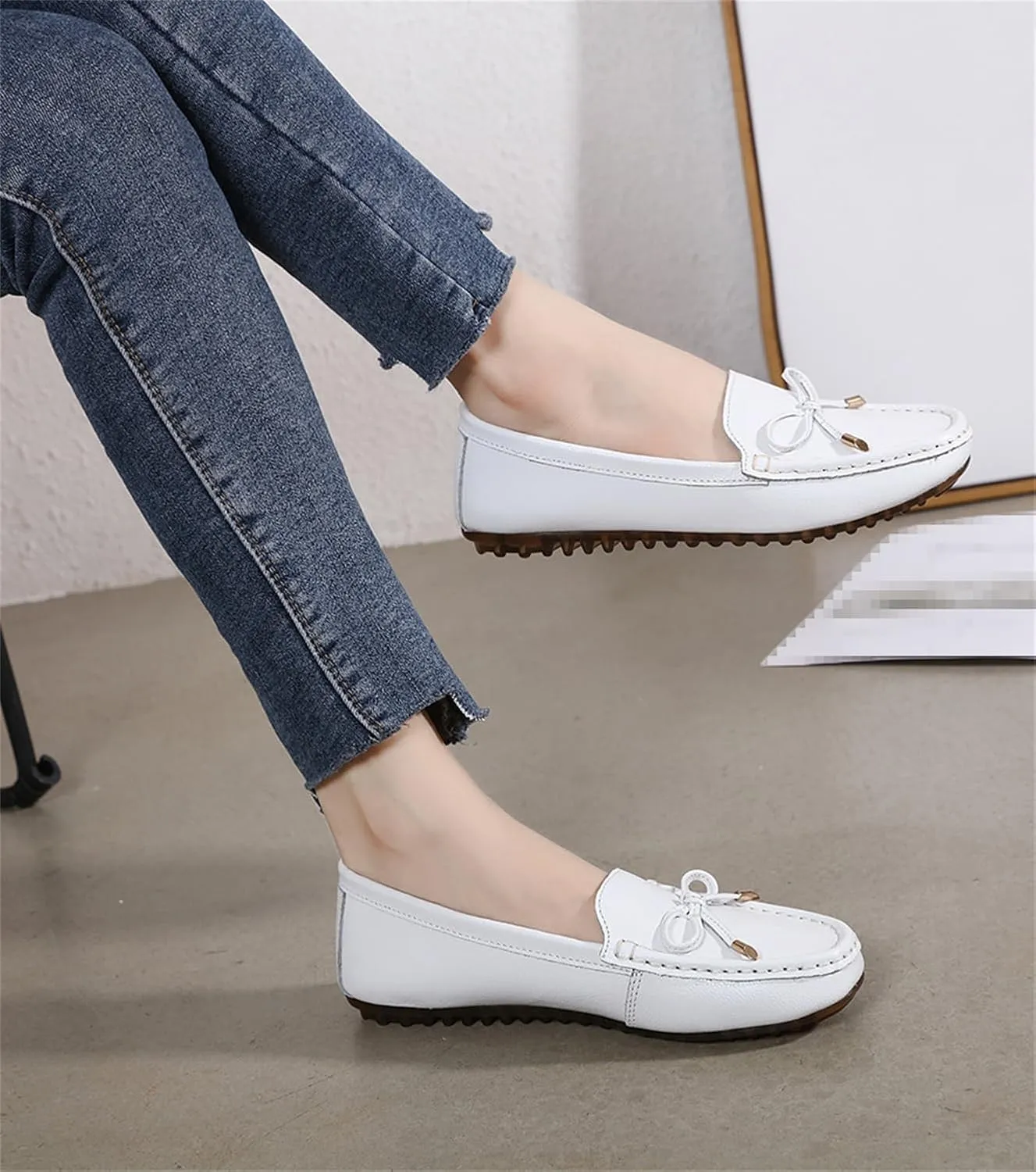 Women's Slip on Leather Driving Moccasins Soft Dress Loafers Flats Shoes with Bowknot